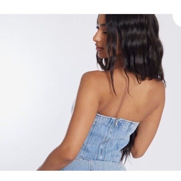 PrettyLittleThing Medium Wash Jean Waistband Detail Denim Corset Top Size 20 US - Picture 2 of 9